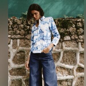 Zara Printed Poplin Button Up Shirt